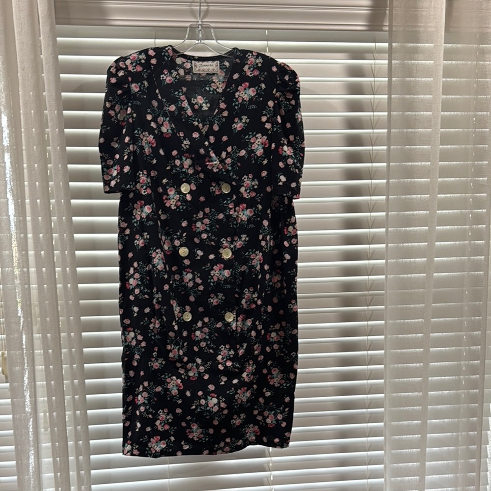 Vintage Floral Black Dress
